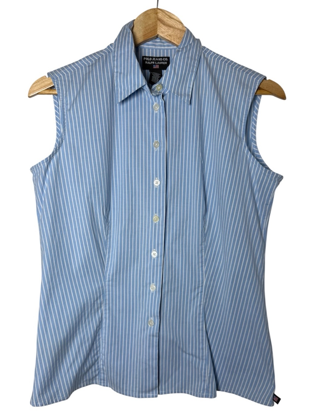 Polo Jeans Co Ralph Lauren Blue White Striped Sleeveless Button-Up Top Medium